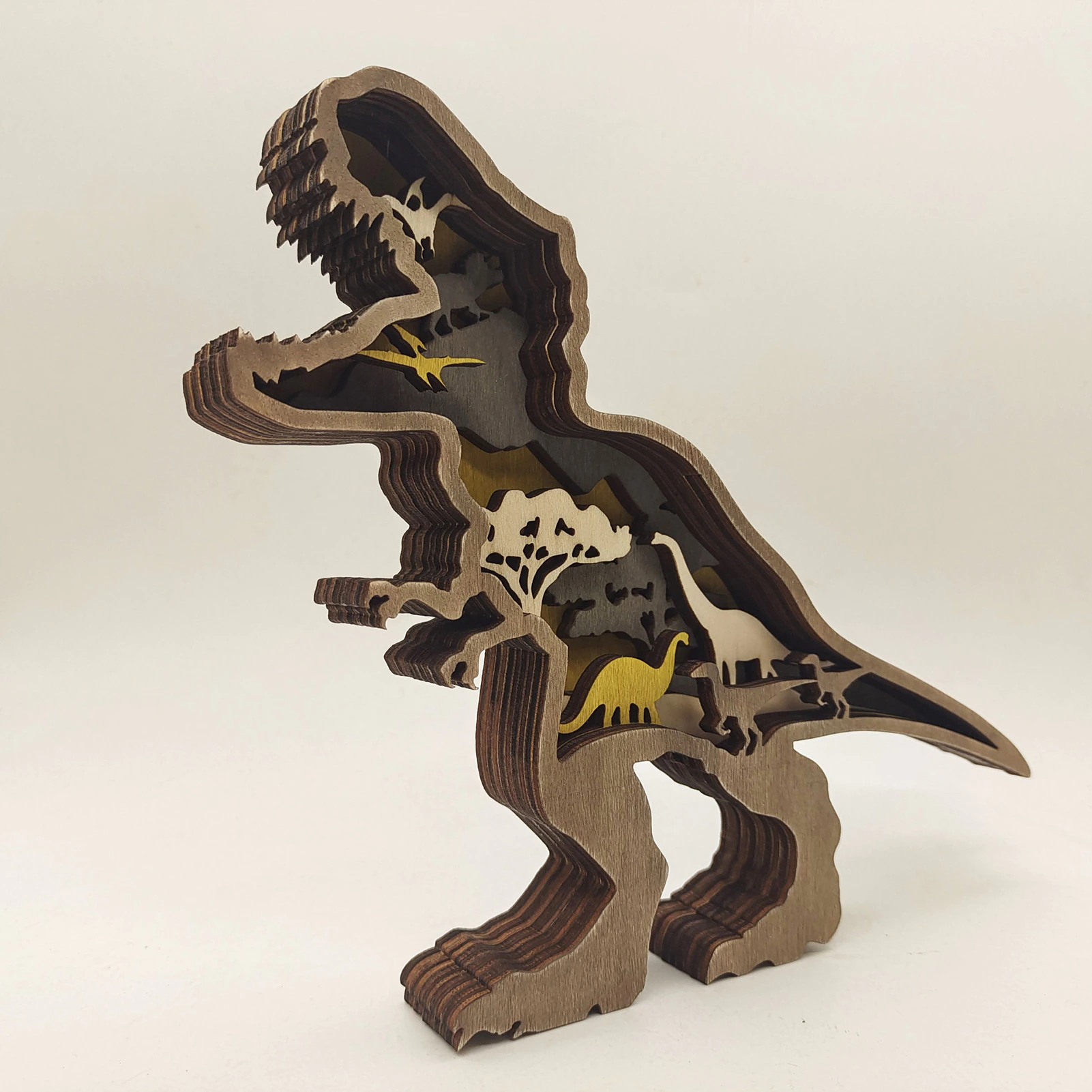 3D Wooden Carved Dinosaur Decorations