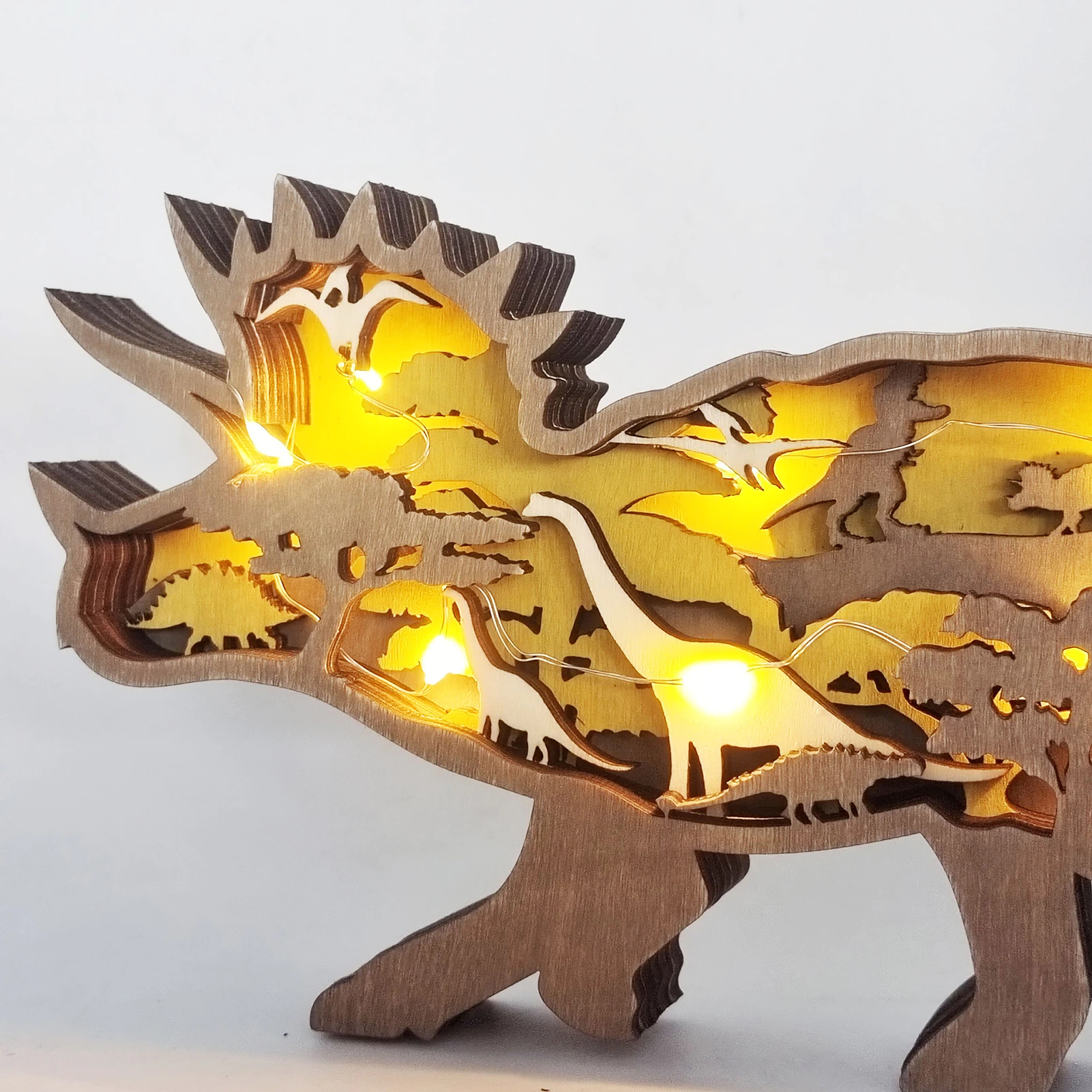 3D Wooden Carved Dinosaur Decorations