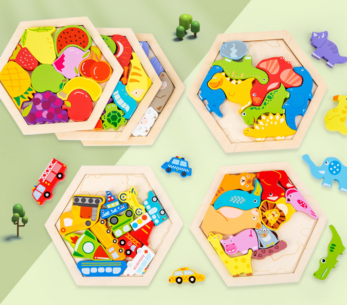 3D Holzpuzzle Set - Entdecke Stapel Leer