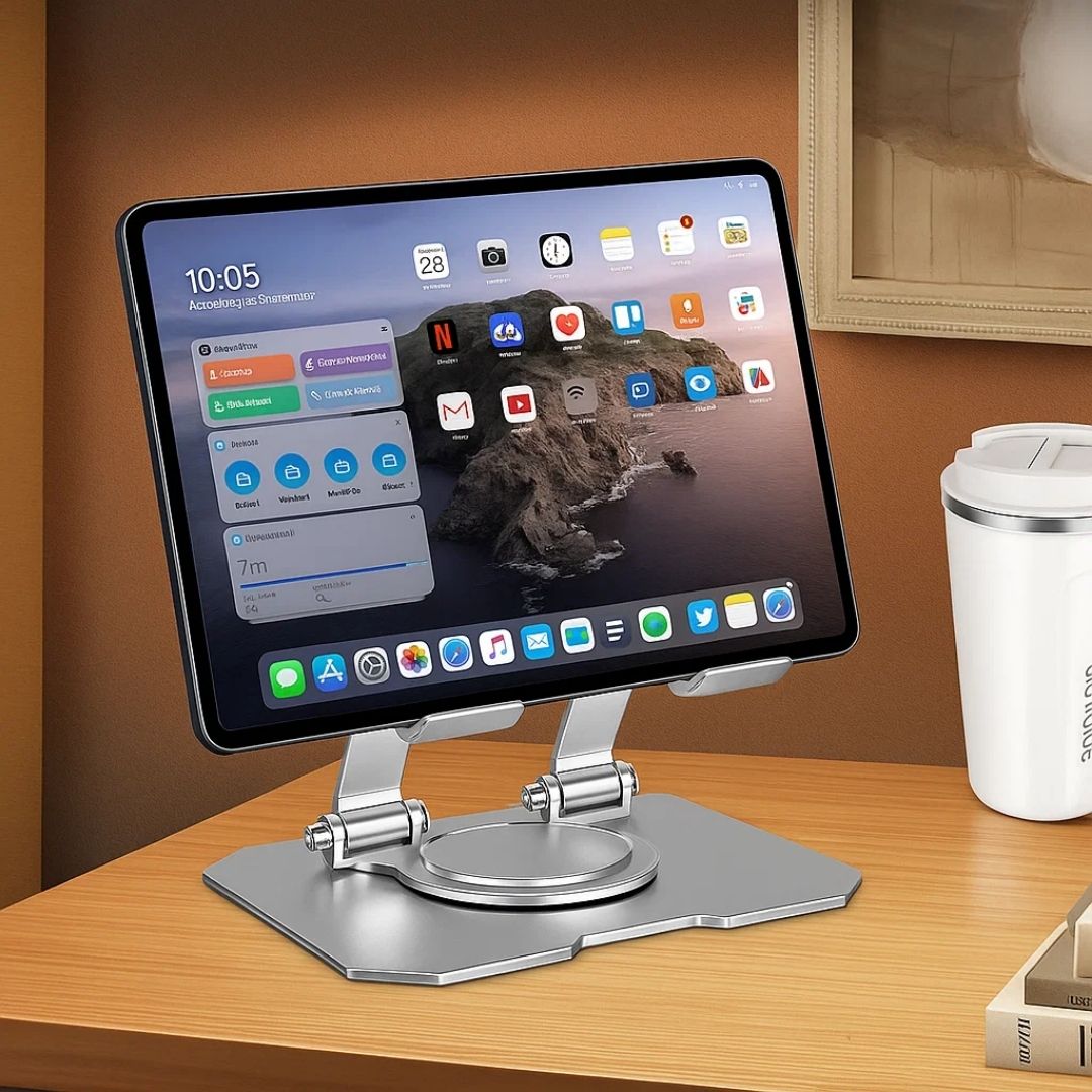 Adjustable Tablet Stand – Ergonomic Comfort – Foldable, Non-Slip Design – Perfect for Work, Study, Travel, and Video Calls