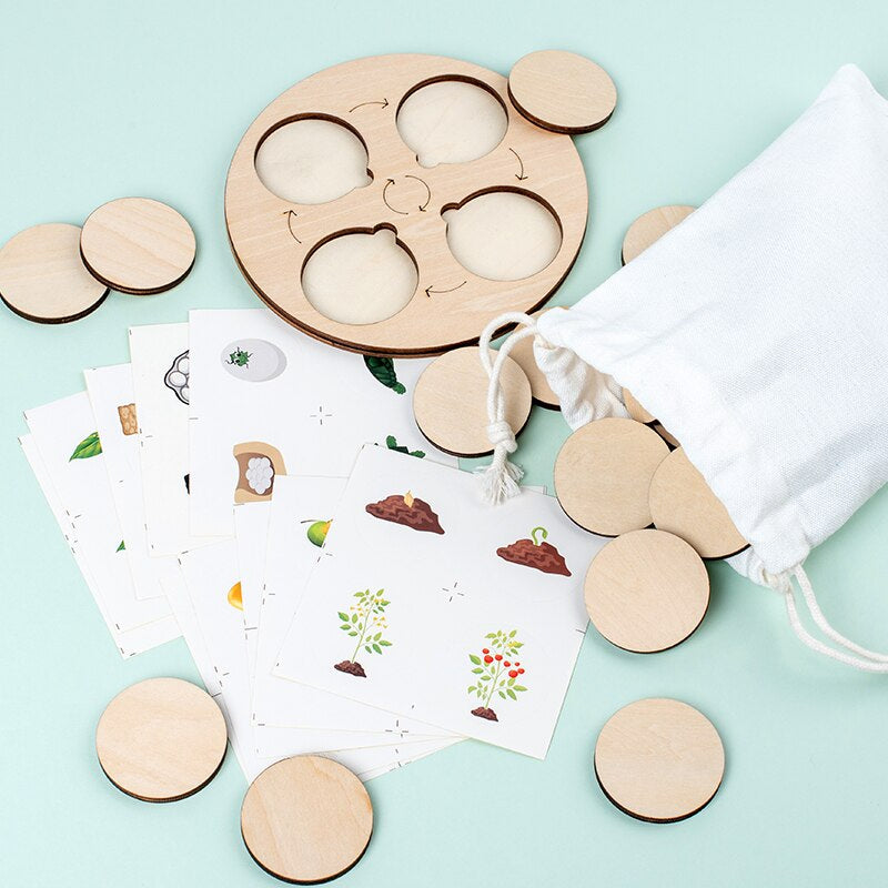 Educational wooden puzzle to promote understanding of the life cycle