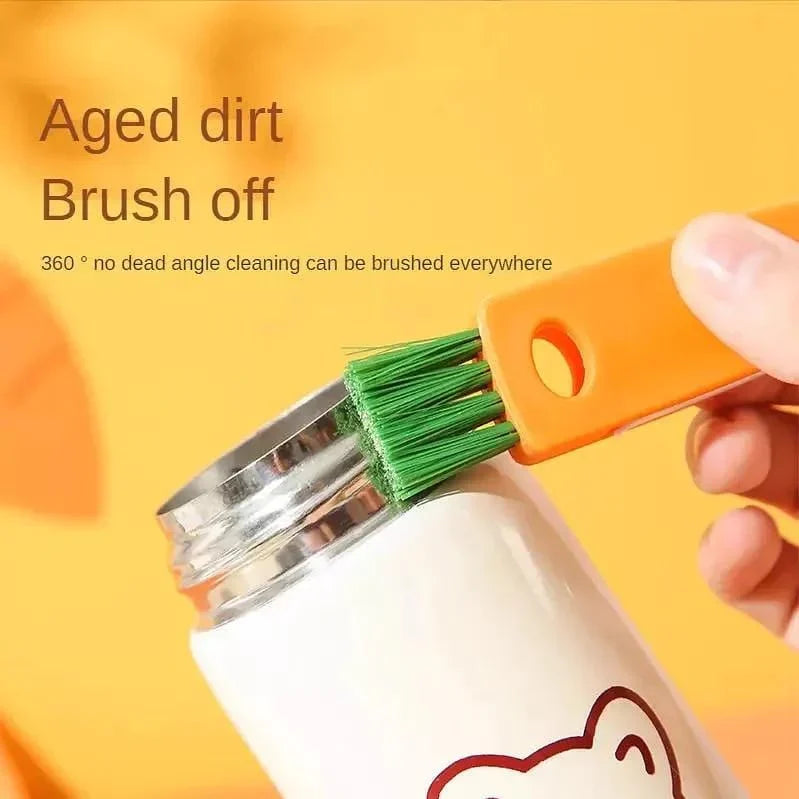 3-in-1 cleaning brush for bottle caps with rubber ring and groove