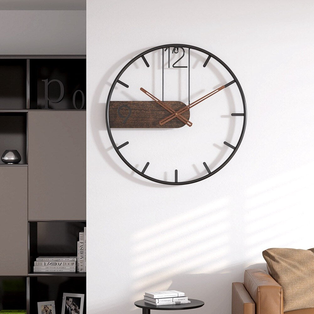 Elegant Wall Clock made of Steel and Walnut – Silent Design for Home and Office