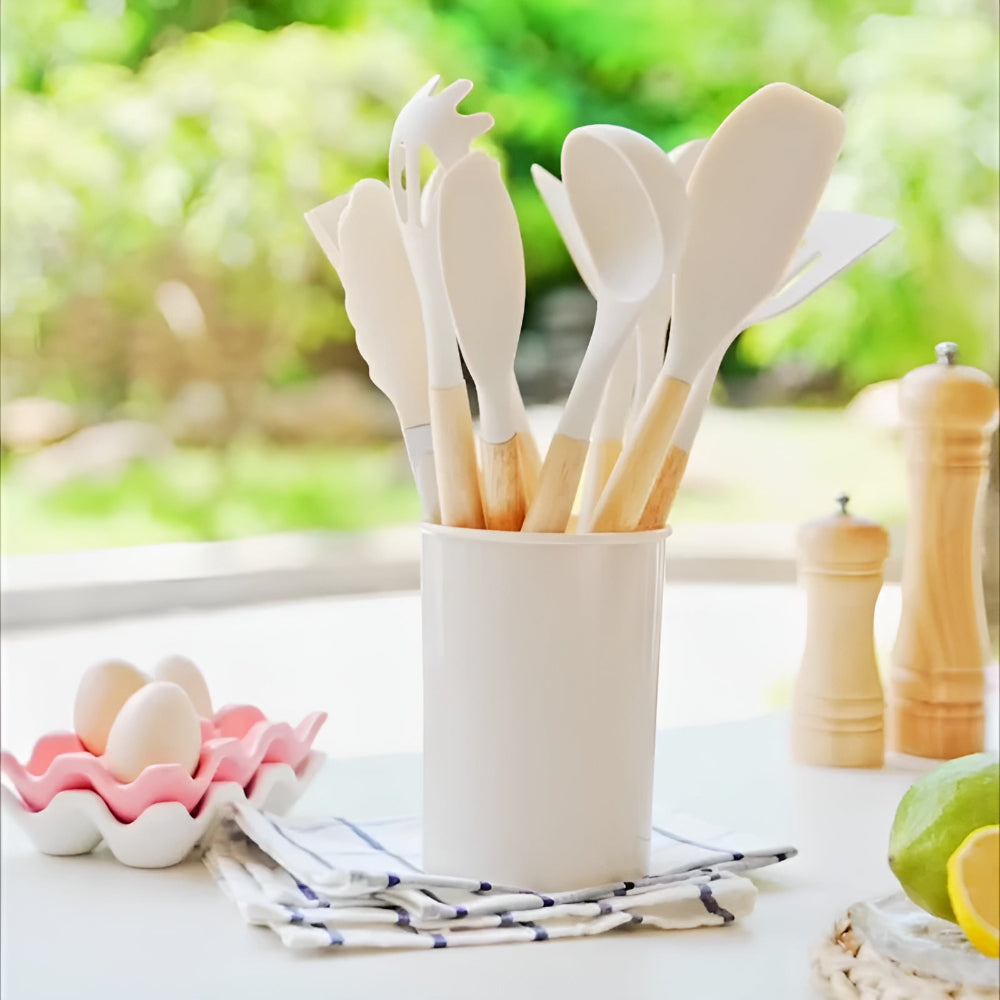 Heat Resistant Silicone and Wood Cooking Utensil Set