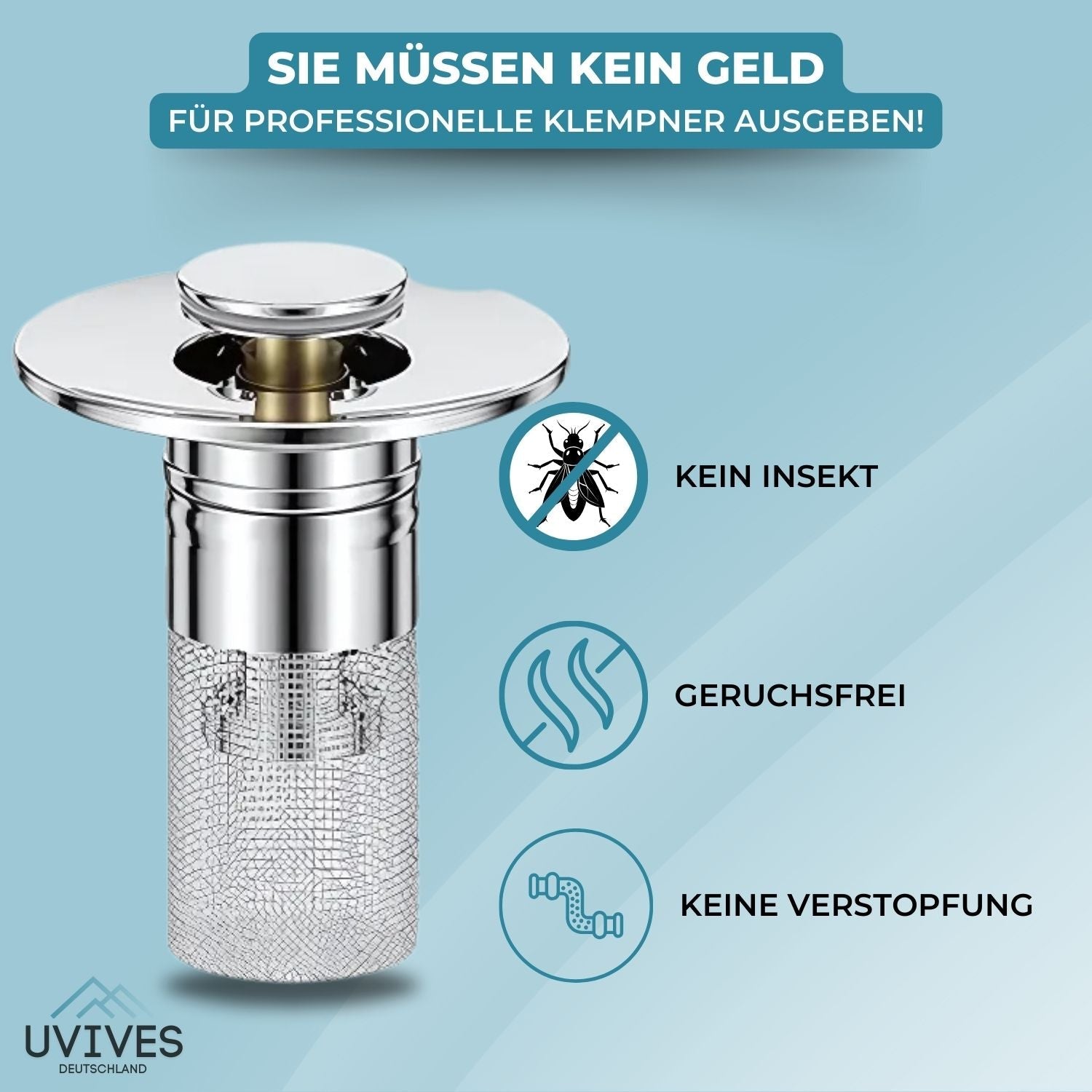 Edelstahl-Abflussfilter AquaGuard™ | 2-in-1 Lösung gegen Verstopfungen | Rostfrei & Pflegeleicht