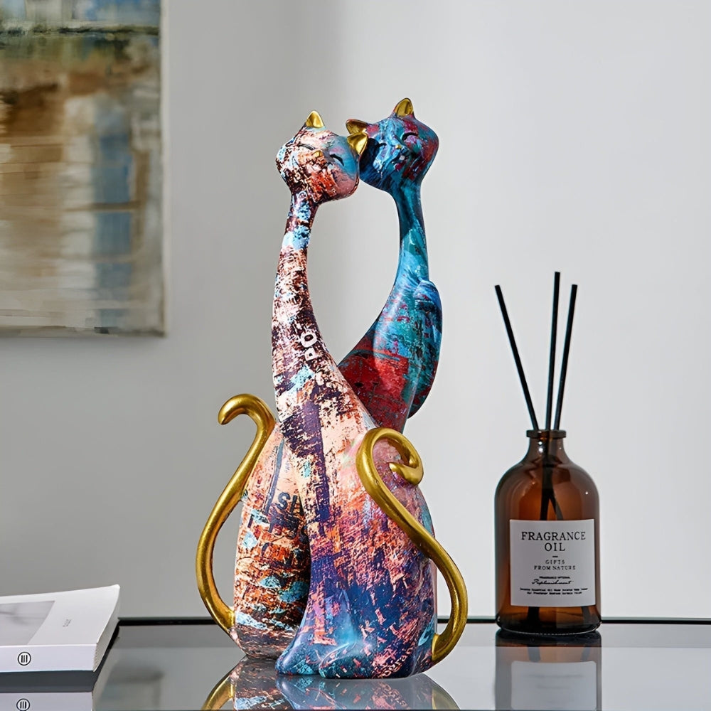Minimalist Cat Sculptures in a Duo for Modern Decoration