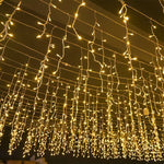 Frostlichter 50m LED Icicle Fairy Lights | IP44 Weatherproof | 36V Low Voltage | Over 500 LEDs | Beautiful Waterfall Effect | Warm White