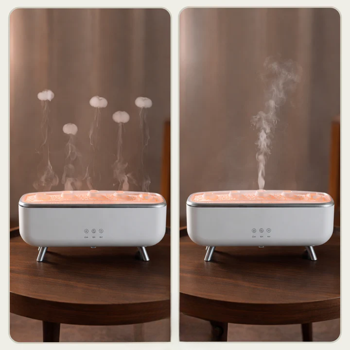 Aromatic diffuser with Medusa-like mist effect and LED lighting