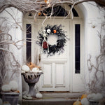 Halloween Door Wreath with Skeleton and Pumpkin - Atmospheric Seasonal Decoration