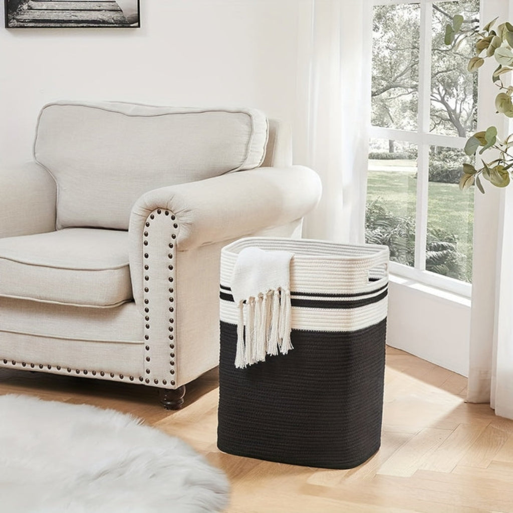 Spacious cotton rope laundry basket with practical handles
