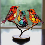 Double-sided acrylic ornaments with colourful birds on branches