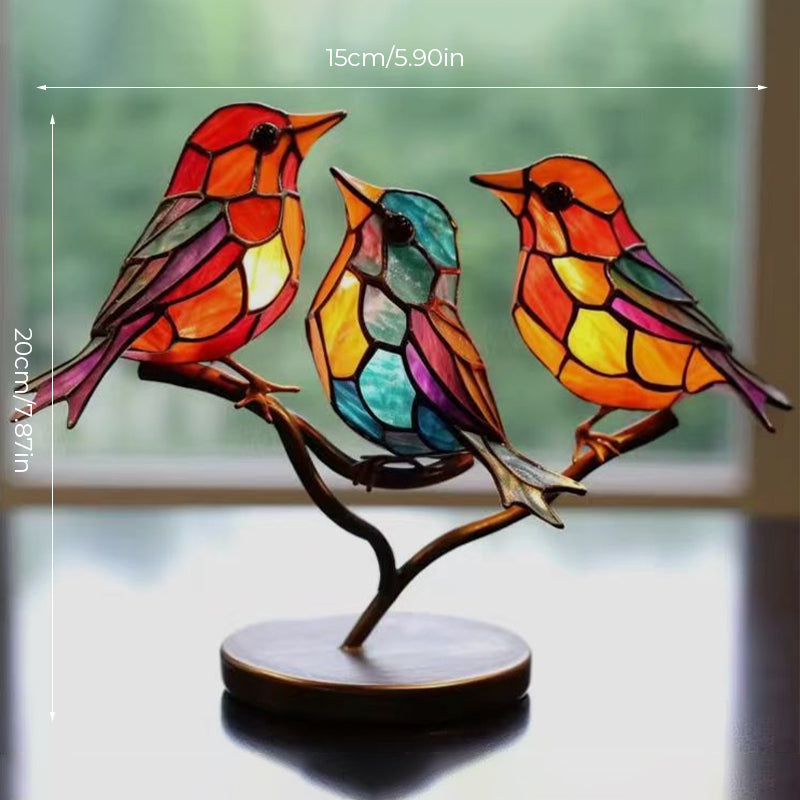 Double-sided acrylic ornaments with colourful birds on branches