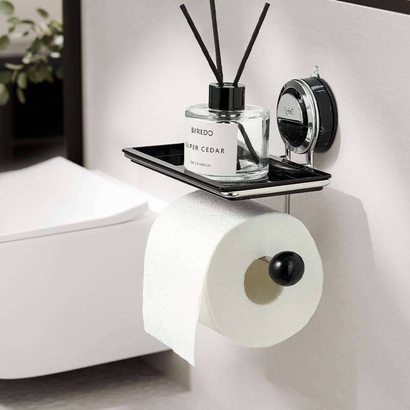 Secure Stainless Steel Toilet Paper Holder with Suction Cup – Tool-Free Installation with Wood Grain Finish