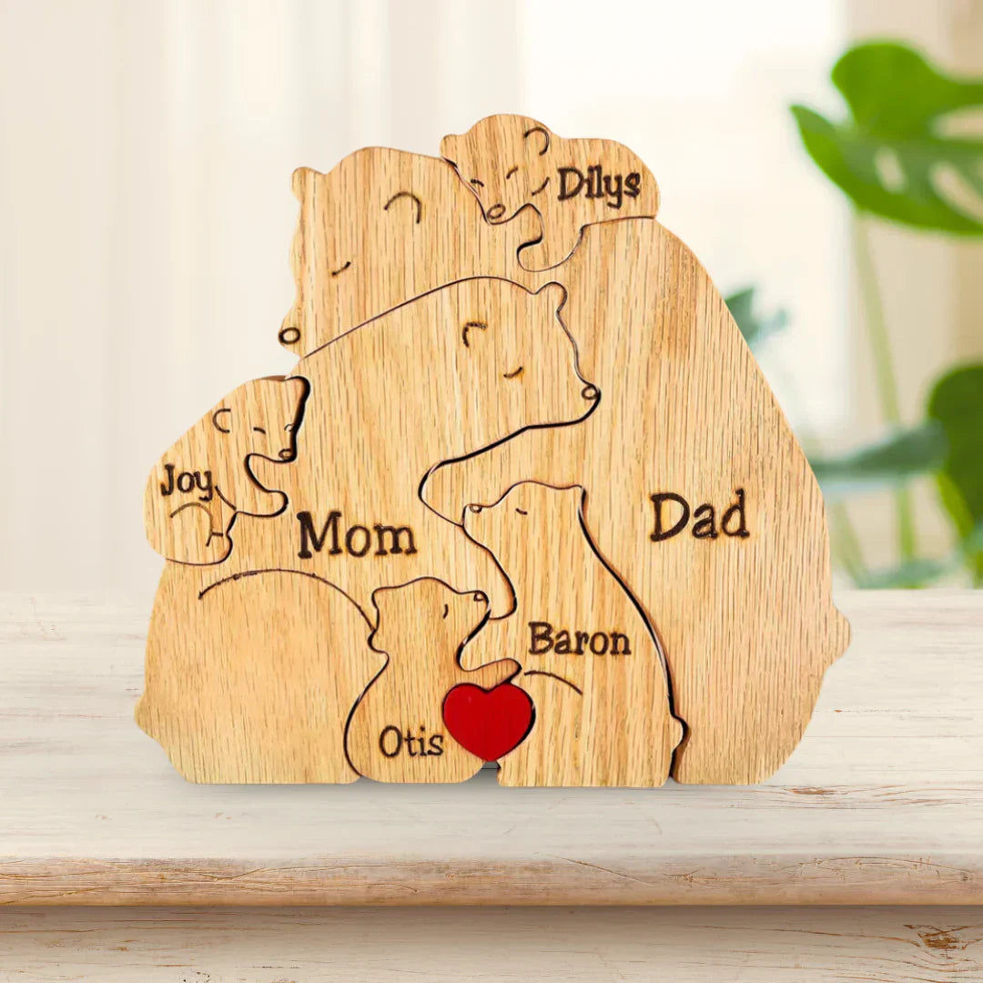 Personalizable Wooden Puzzle with Bear Motifs for the Family