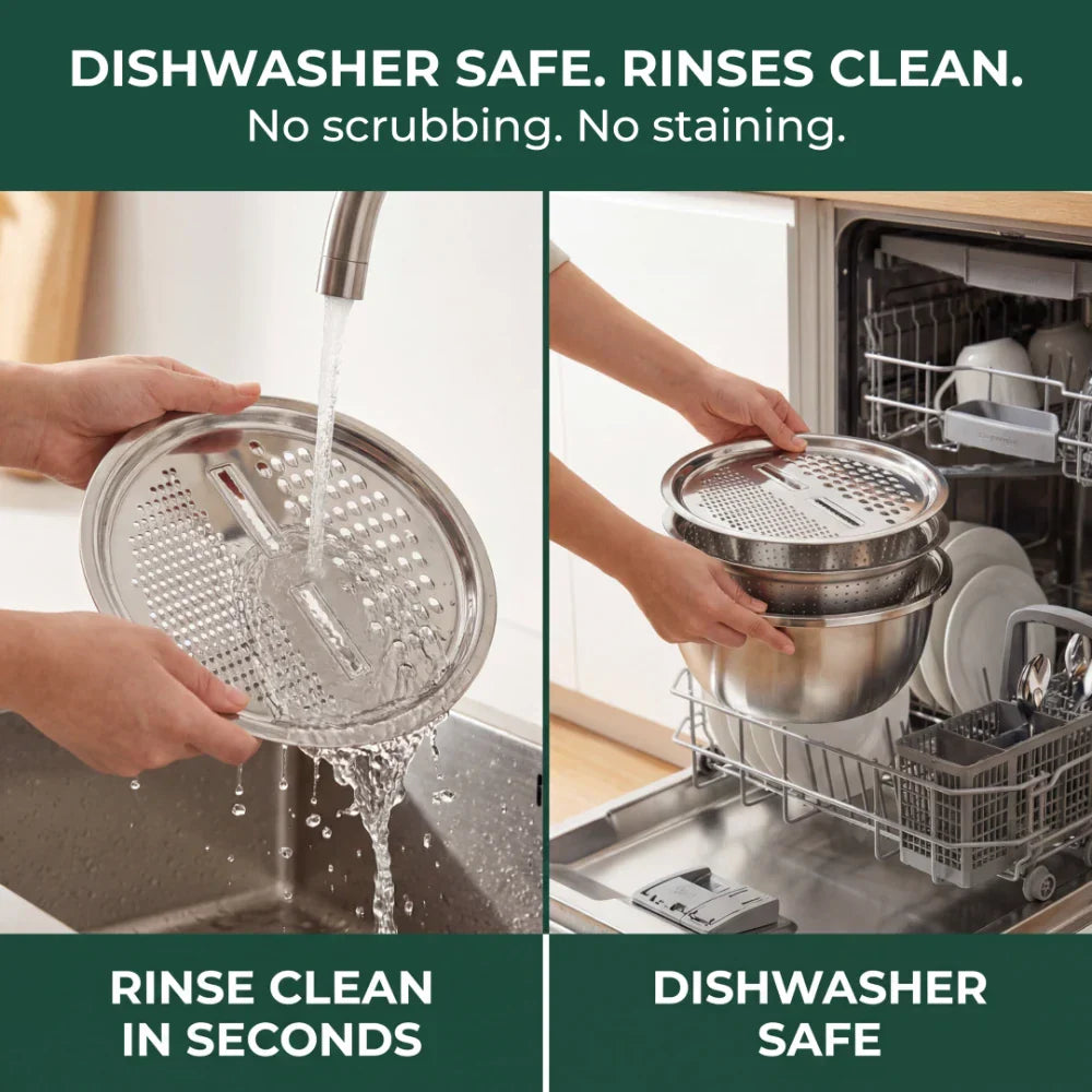 Versatile Stainless Steel Bowl Set with Grater and Sieve – 3-in-1 Solution