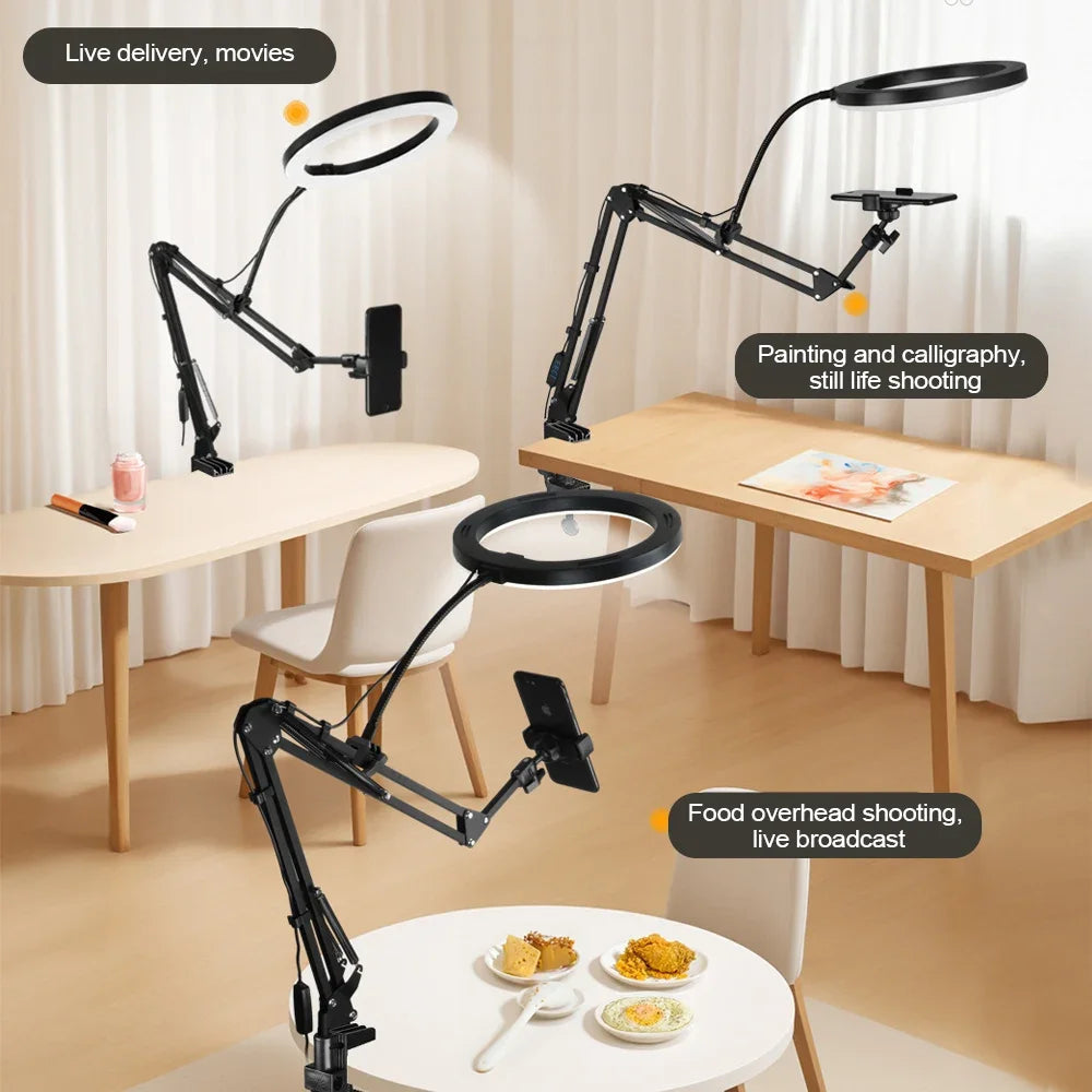 Dimmable LED Ring Light with Flexible Arm and Smartphone Holder | 3 Light Modes & USB-Powered | Ideal for Live Streams, Videos, and Selfies