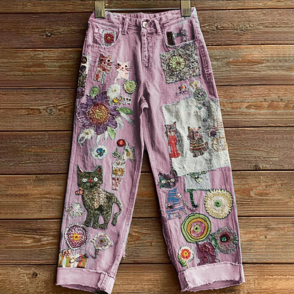 Elegante Damenjeans im Bohemian-Stil mit Blumenmotiv