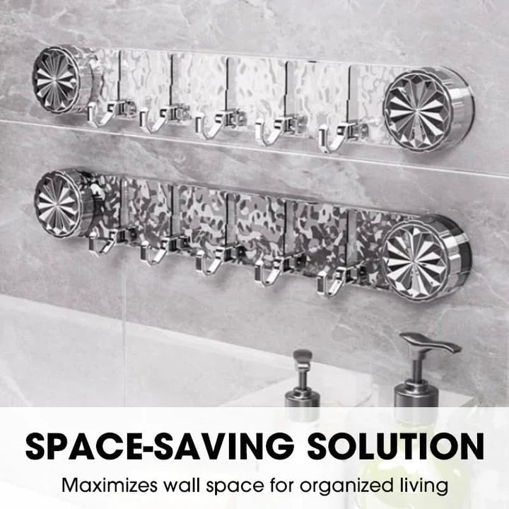 Wall hook rack with foldable hooks – no drilling required