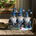 Skandinavischer Weihnachtszwerg aus Acryl | 18 cm Tischfigur | Set mit 3 blauen Wichteln für festliche Dekoration