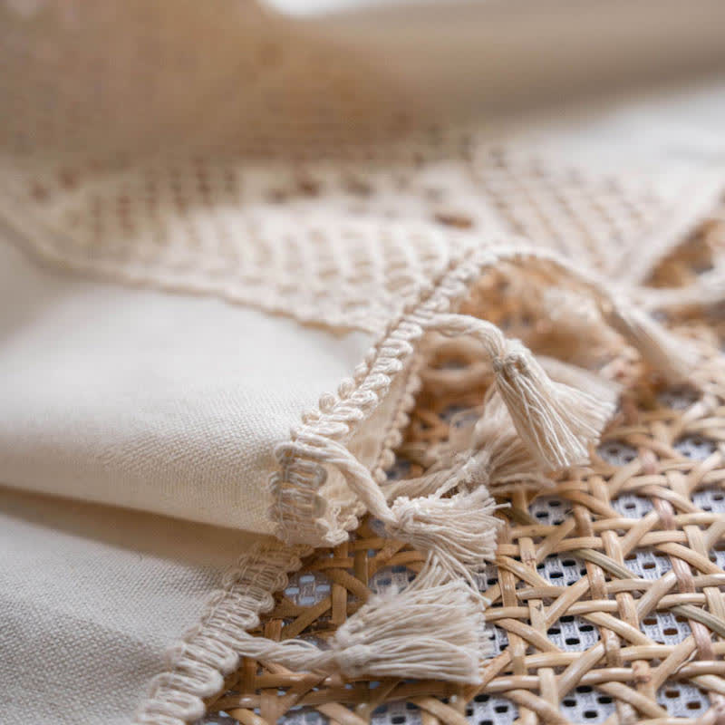 Beige Lichtfilter Gardinen-Set mit Ausschnitten und Splicing
