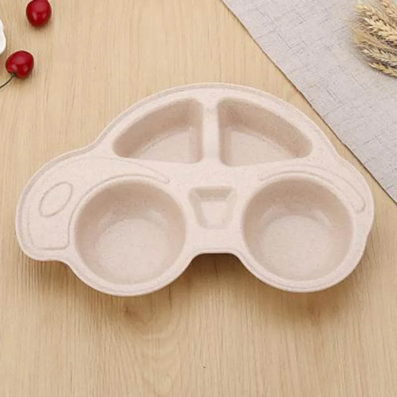 Wheat Straw Baby Plate with Car Design – Divided Kids' Plate
