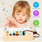 Wooden musical early learning toy with keys and lights