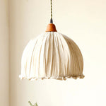 Minimalist Scandinavian LED Pendant Light with Beige Fabric Shade for Living Room and Dining Room, Height-Adjustable