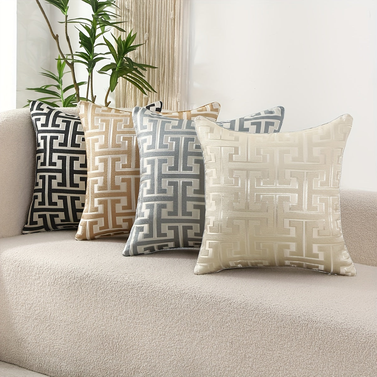 2-Piece Set of Geometric Jacquard Pillow Covers with Hidden Zipper – Stylish Cushion Cases for Your Home