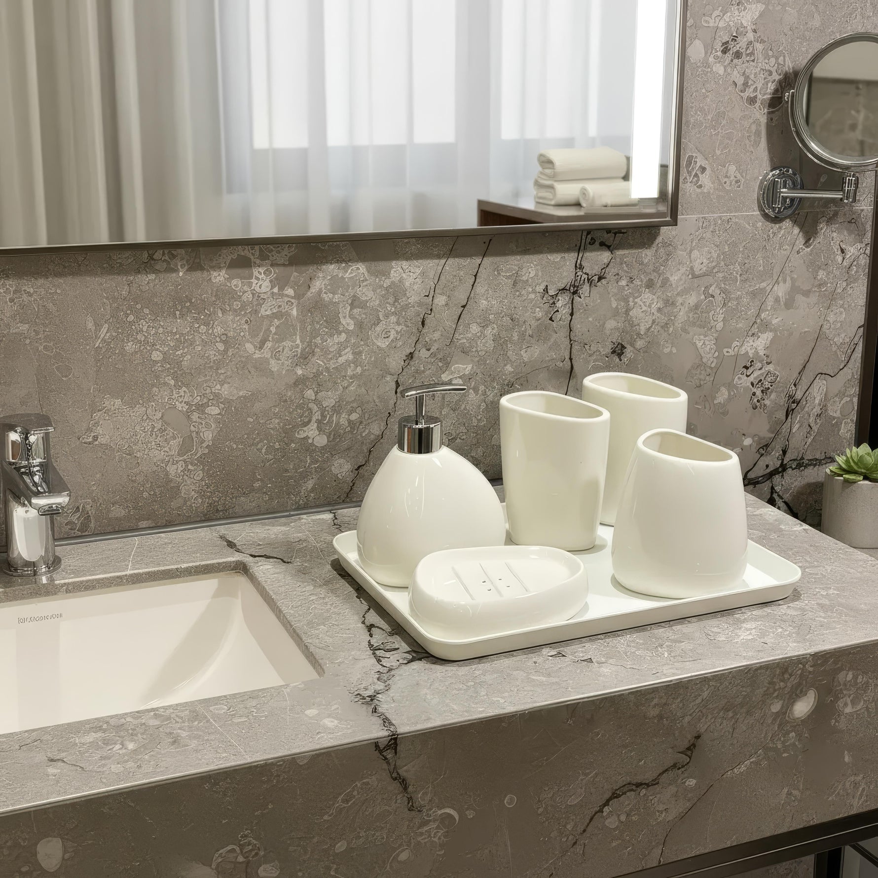 Elegant Bathroom Set with Soap Dispenser and Tumblers