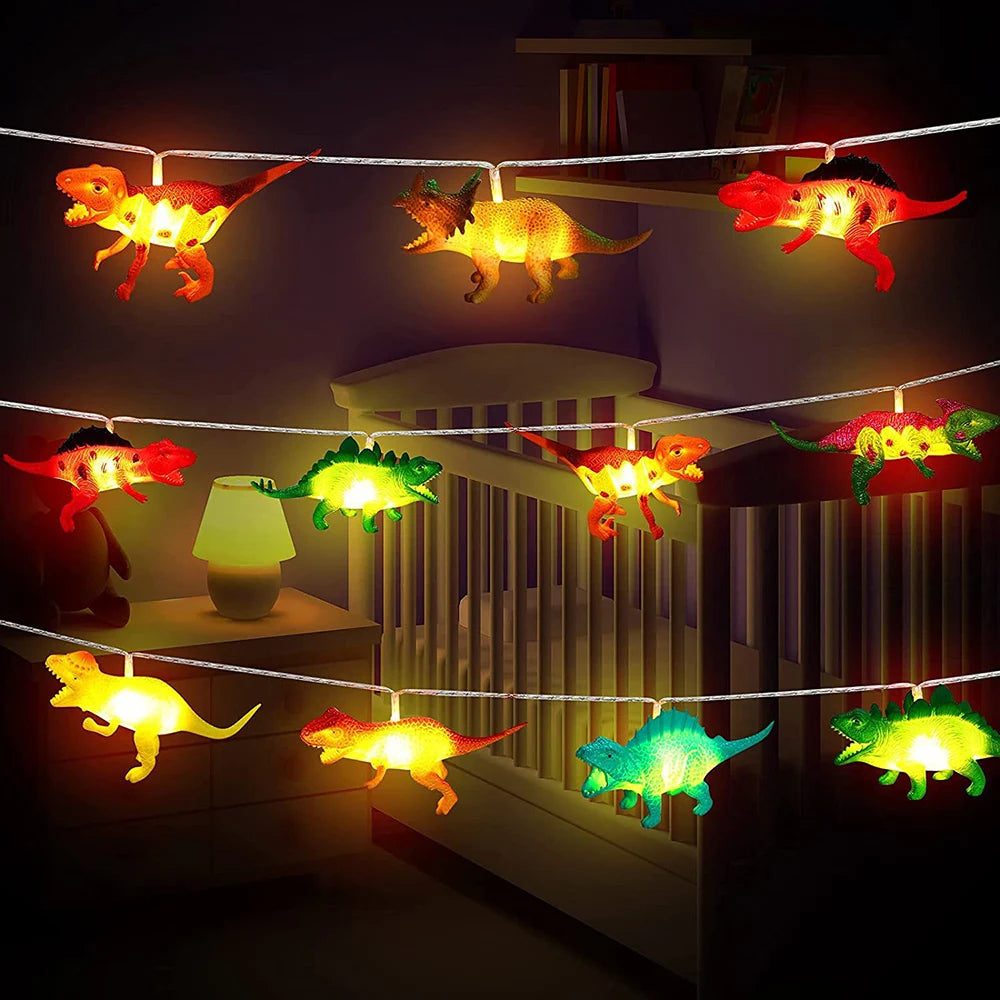 DinoLichter | LED-Dinosaurier-Lichterkette für Kinder | Warmweiß | 1,5 m / 3 m Batteriebetrieben