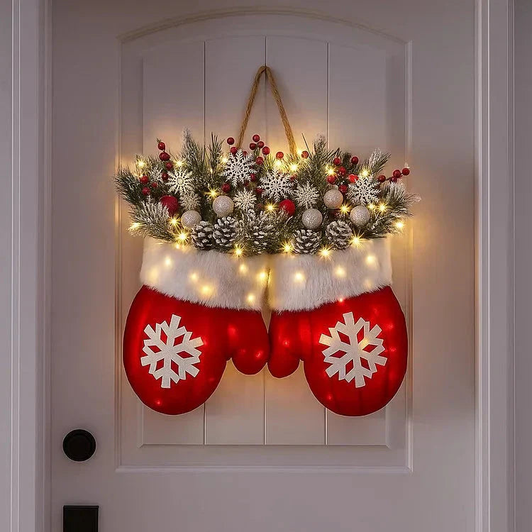 Festive Christmas Wreath in the Shape of a Glove – 120 LEDs with Timer