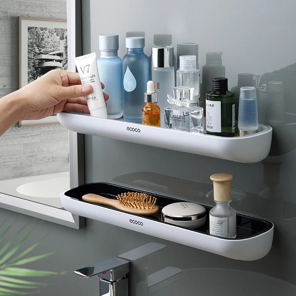 Wall Mounted Shower Caddy No Drilling – With Towel Bar & Drain Holes