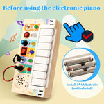 Wooden musical early learning toy with keys and lights