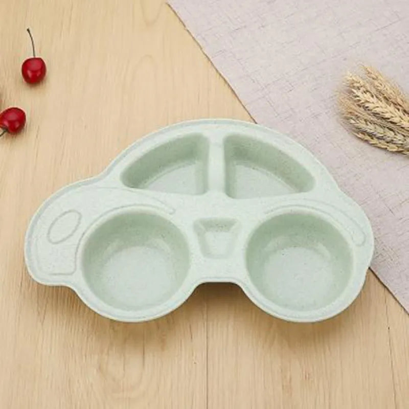 Wheat Straw Baby Plate with Car Design – Divided Kids' Plate
