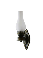 Antique iron wall lamp with glass shade in bronze