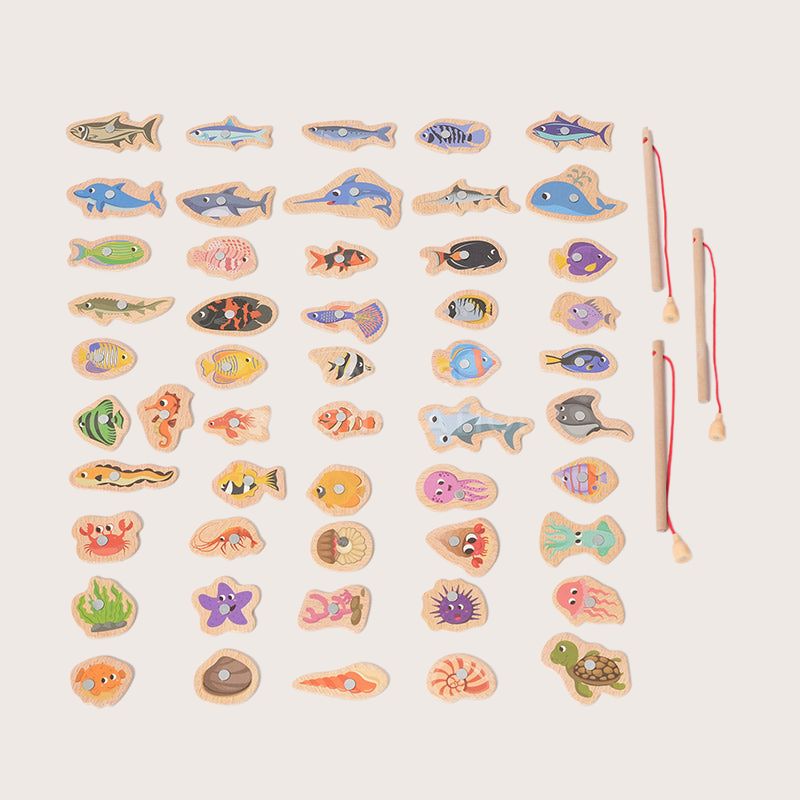 Wooden Magnetic Fishing Toy – 35 Colorful Fish