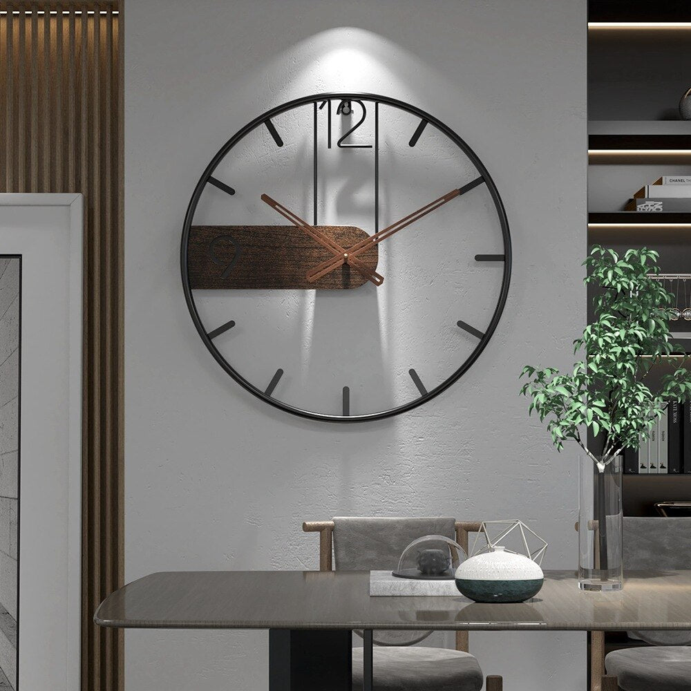 Elegant Wall Clock made of Steel and Walnut – Silent Design for Home and Office