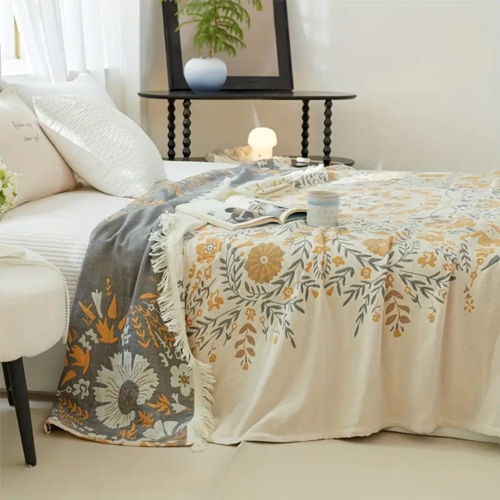 Reversible Floral Blanket with French Flair