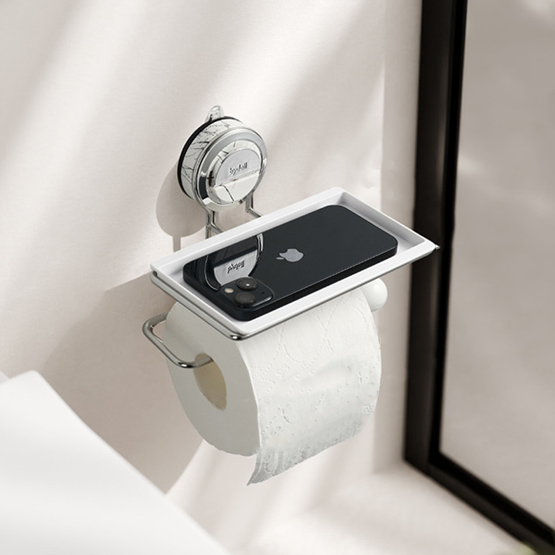 Secure Stainless Steel Toilet Paper Holder with Suction Cup – Tool-Free Installation with Wood Grain Finish