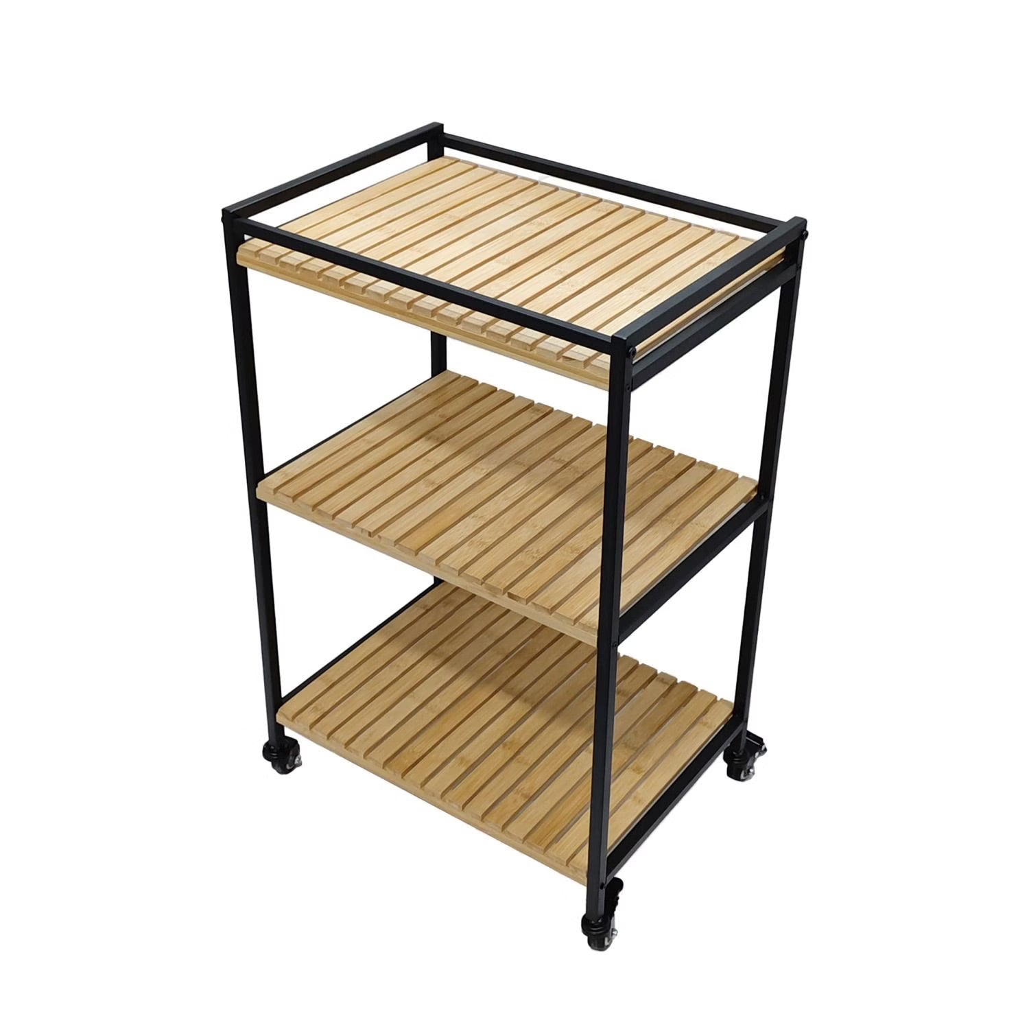 Vielseitiger 3-stöckiger Bambuswagen, 47x33x77cm, Naturholz-Finish