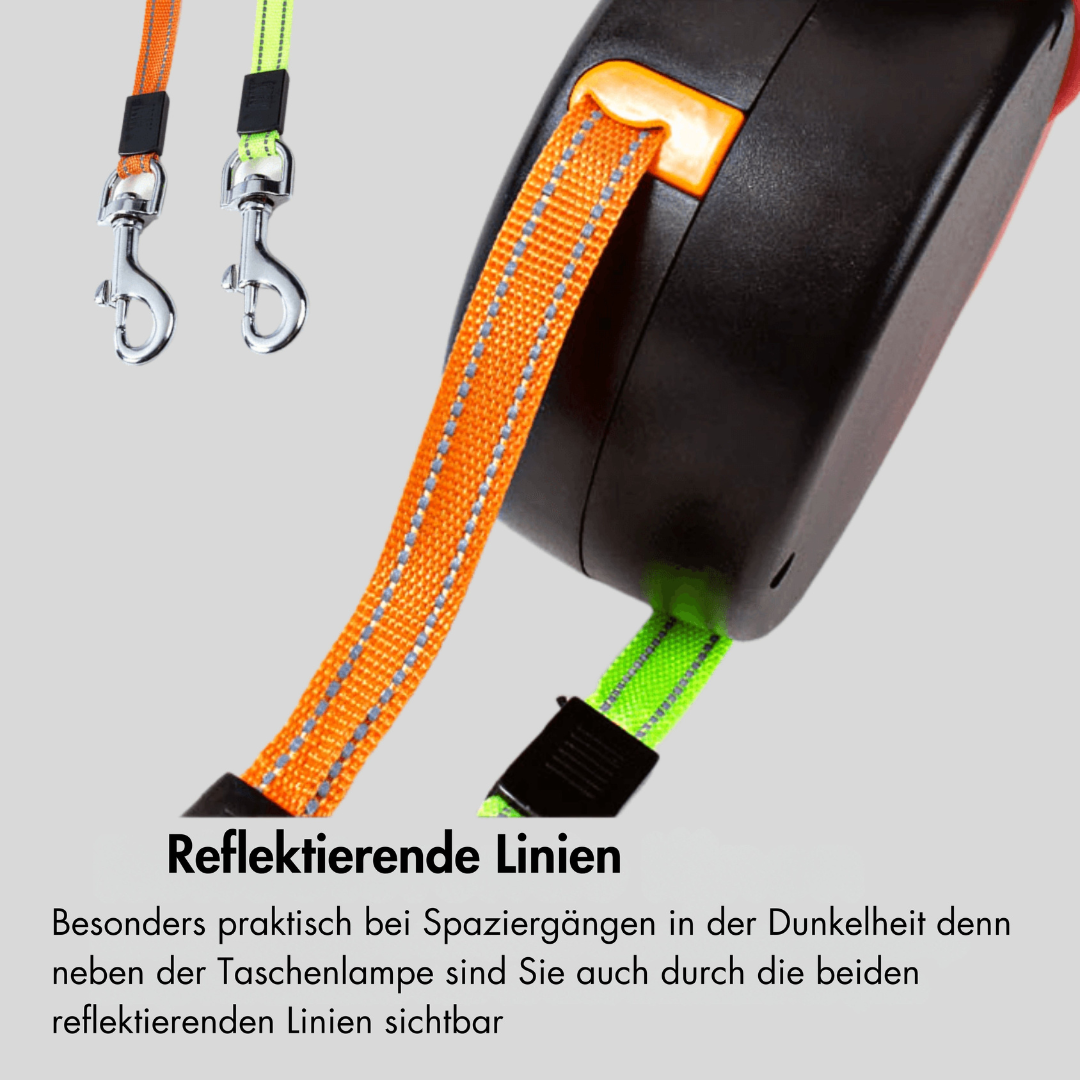 DuoLeash Double Dog Leash - Retractable, Tangle-Free with Flashlight