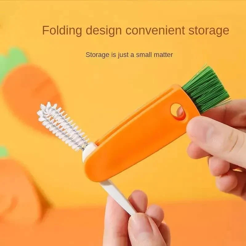 3-in-1 cleaning brush for bottle caps with rubber ring and groove