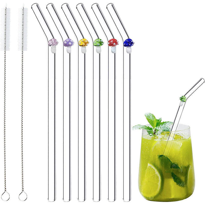 Elegante wiederverwendbare Glasstrohhalme mit Reinigungsbürste – 6er Set