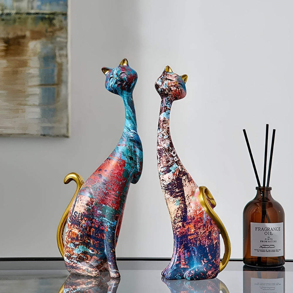 Minimalist Cat Sculptures in a Duo for Modern Decoration