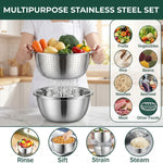 Versatile Stainless Steel Bowl Set with Grater and Sieve – 3-in-1 Solution