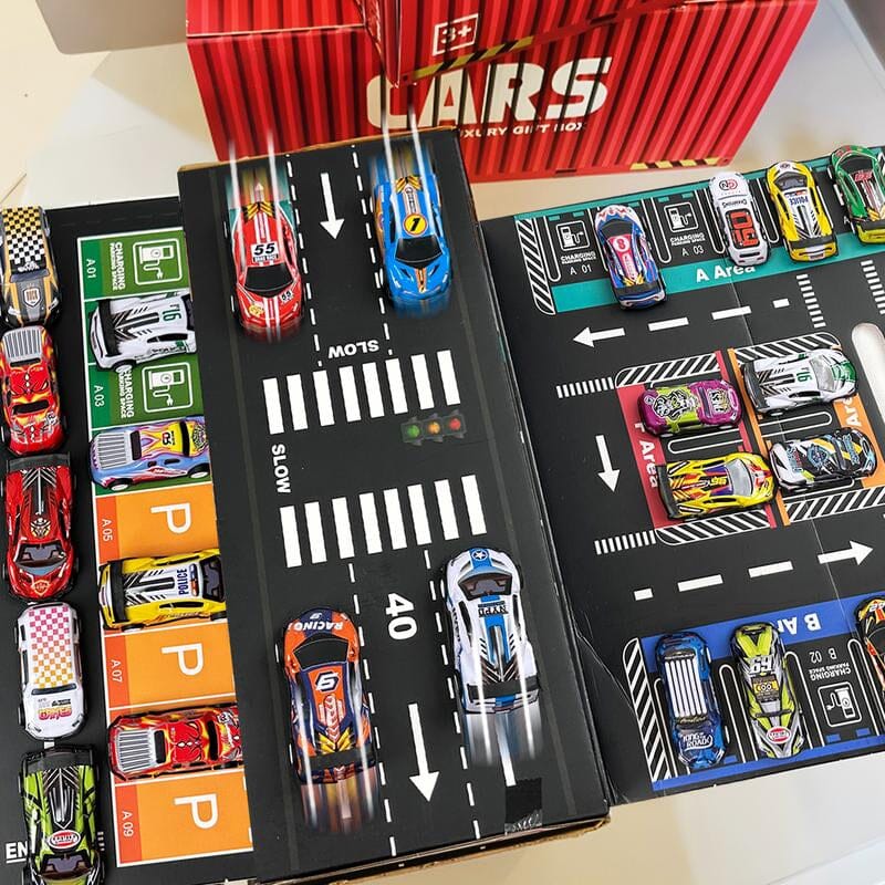 Set mit 48 verschiedenen Rennspielzeugautos aus Metall
