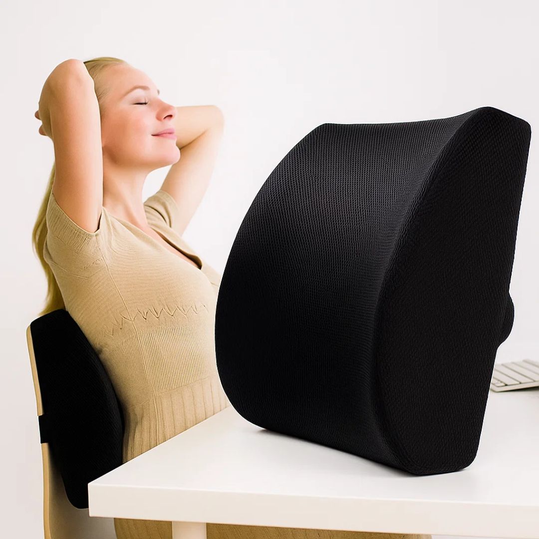 Car Seat Lumbar Support Cushion - Memory Foam - Breathable Mesh - Ideal for Travel and Long Drives