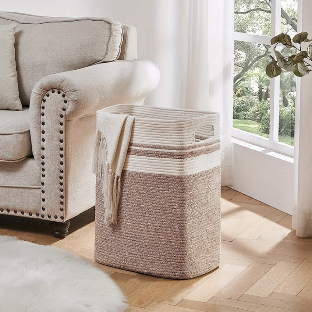 Spacious cotton rope laundry basket with practical handles