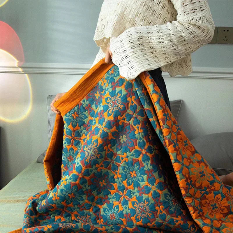 Six-layer cotton blanket with blue pattern – CozyNest
