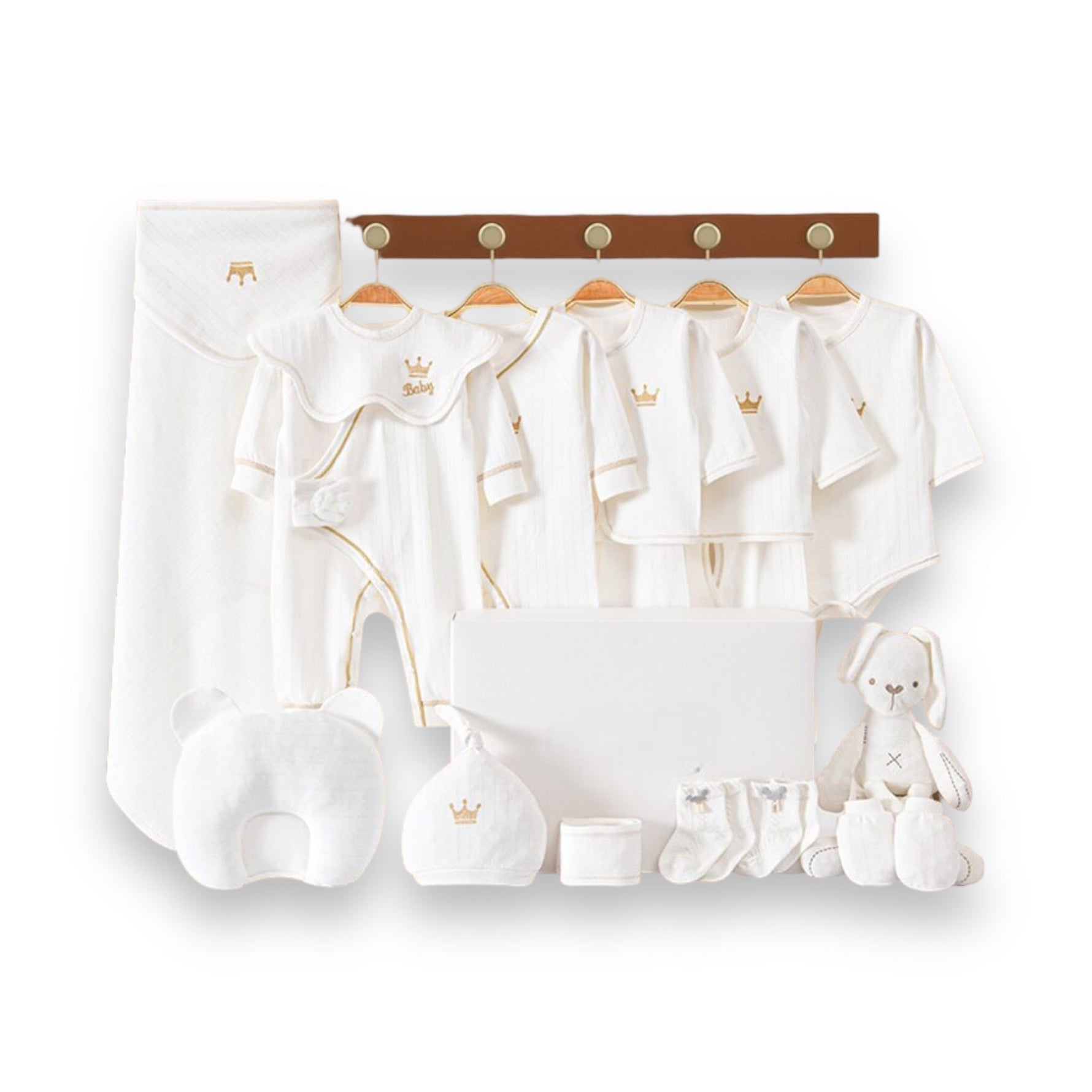 Premium Baby Starter Set | Elegant Gift Box for Newborns | 100% Organic Cotton | With Blanket, Clothing & Accessories | Allergy-Friendly